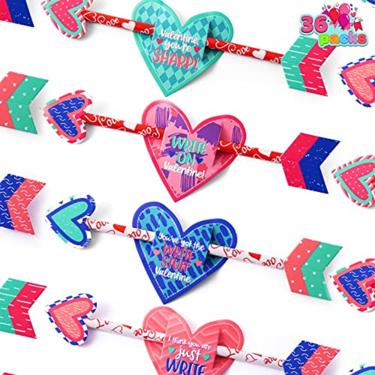 JOYIN 36 pack Valentines Day Gift Cards with Gift Cupid's Arrow Pencil Set for Valentine Classroom Exchange Prizes Party Favors